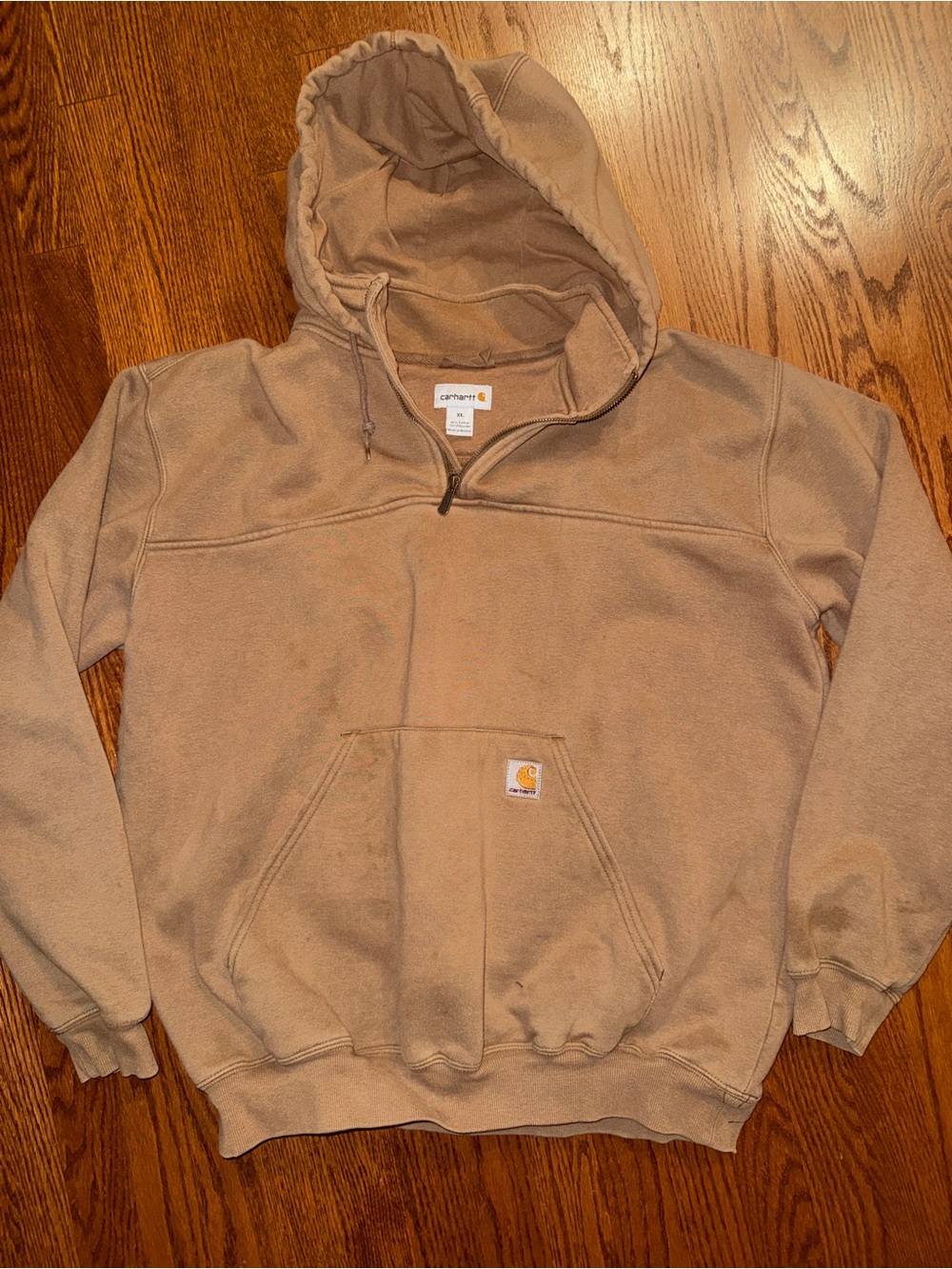 Carhartt Men's Sandstone Hooded Pullover Quarter Zip Sweater Size XL
